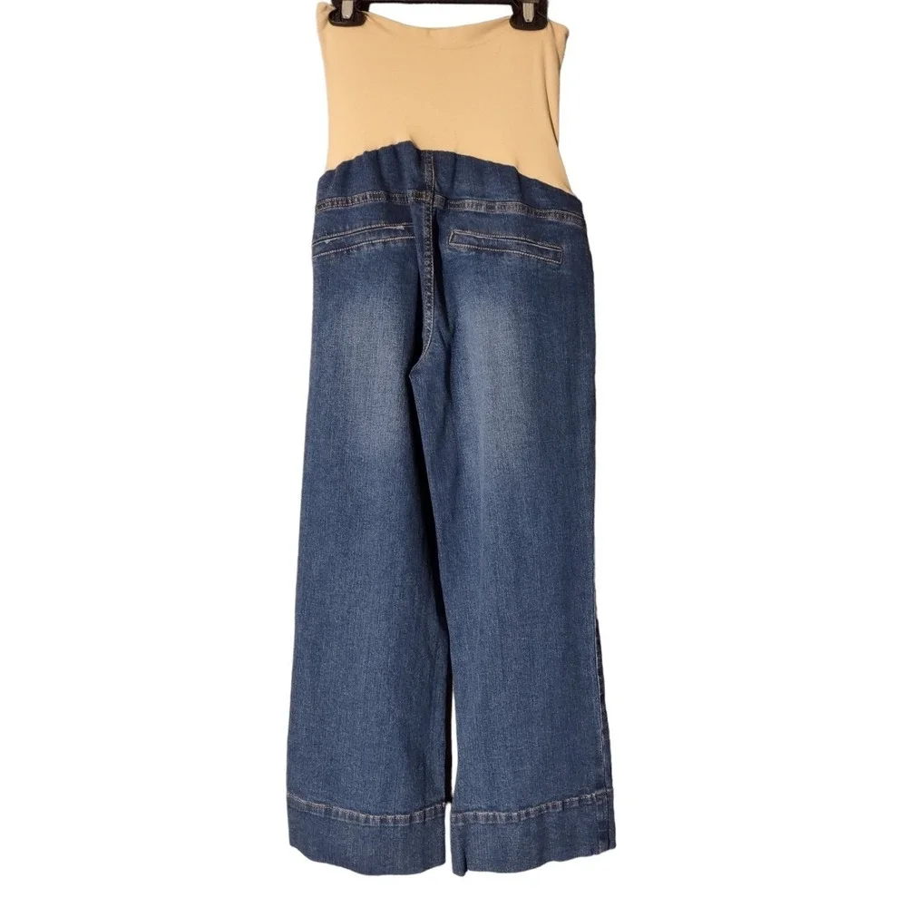 Luxe Essentials Denim Maternity Wide Leg Jeans Blue Stretch Belly Size 28 Womens